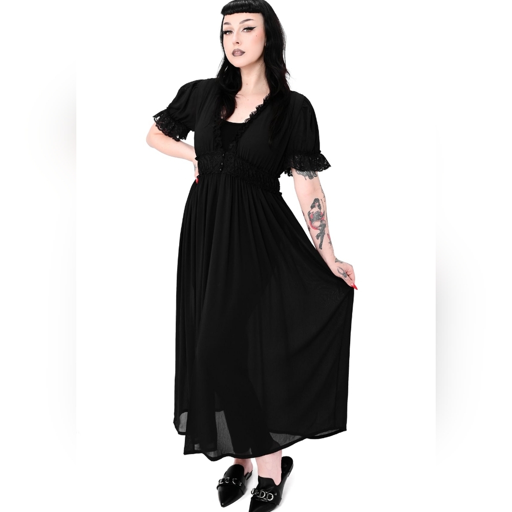 Black Lace-Trim Maxi Dress - Women Tops